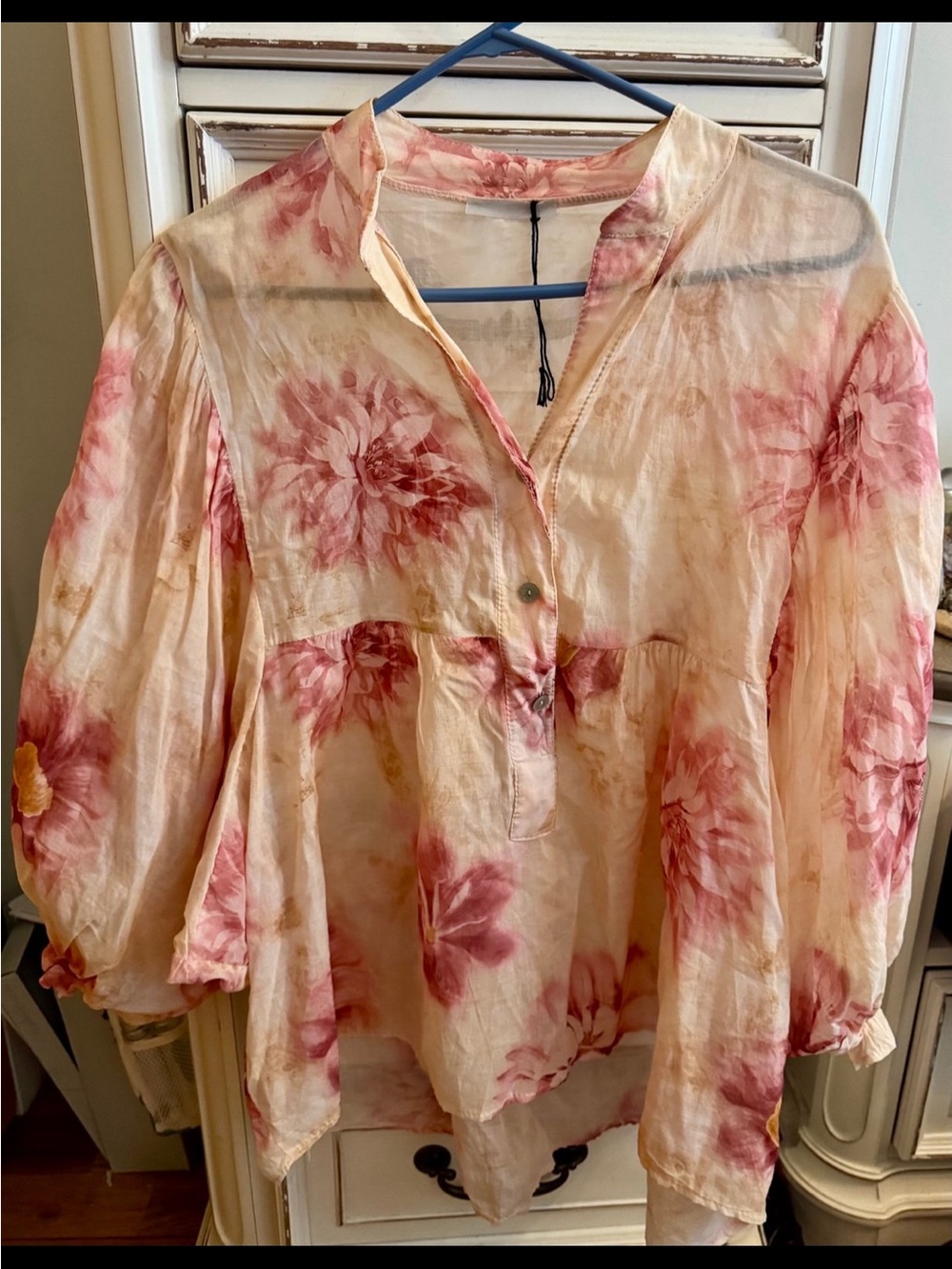 Fox’s Women's Floral Peasant Blouse in Pink and Cream